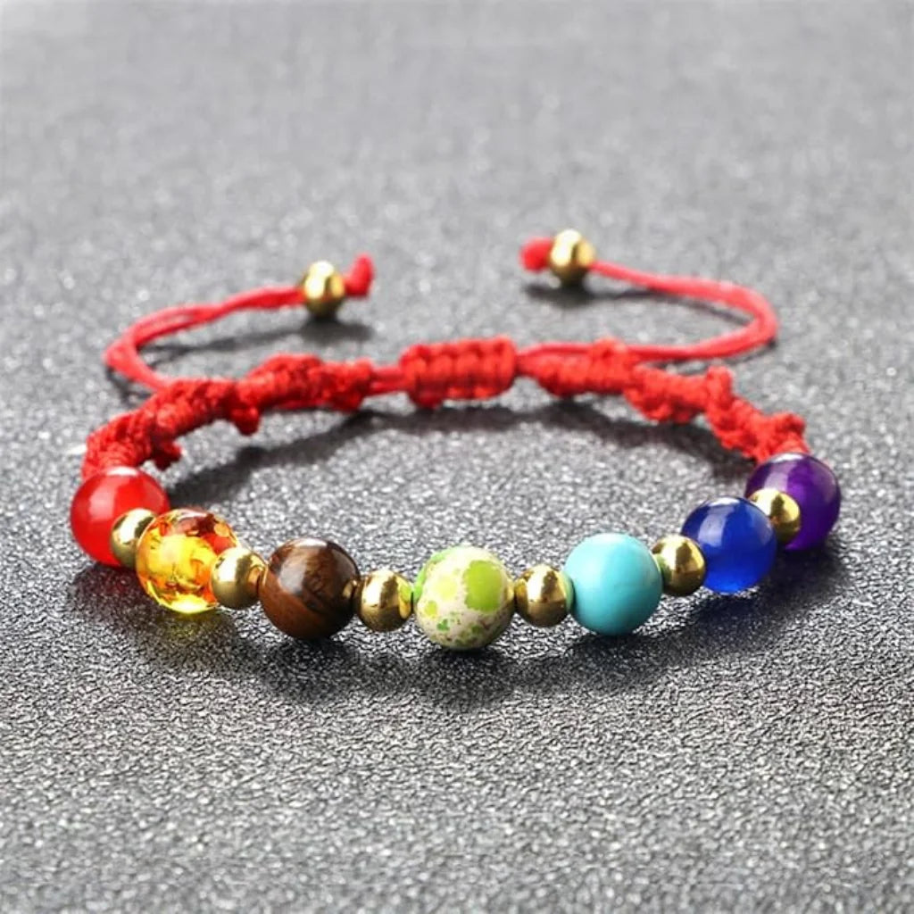 HANDWOVEN CHAKRA BEAD BRACELET FOR ENERGY & BALANCE - Red / Gold - Bracelet