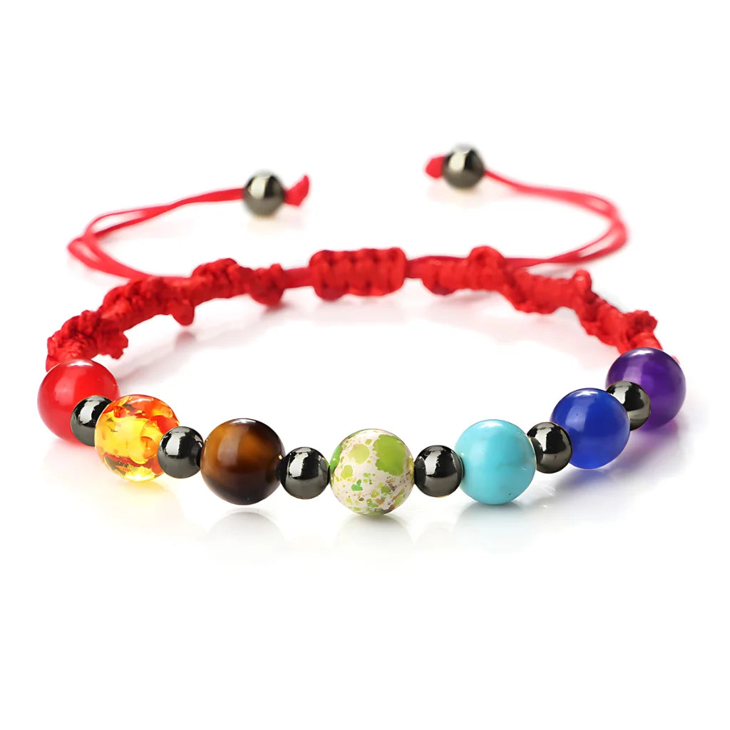 HANDWOVEN CHAKRA BEAD BRACELET FOR ENERGY & BALANCE - Red / Gun Black - Bracelet