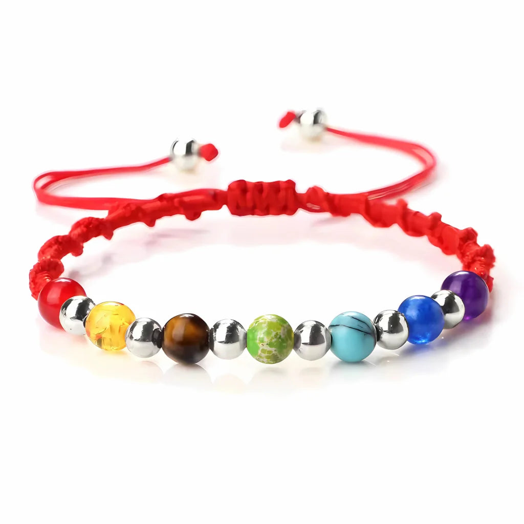 HANDWOVEN CHAKRA BEAD BRACELET FOR ENERGY & BALANCE - Red / Silver - Bracelet