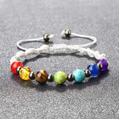 HANDWOVEN CHAKRA BEAD BRACELET FOR ENERGY & BALANCE - White / Gun Black - Bracelet