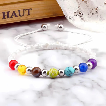 HANDWOVEN CHAKRA BEAD BRACELET FOR ENERGY & BALANCE - White / Silver - Bracelet