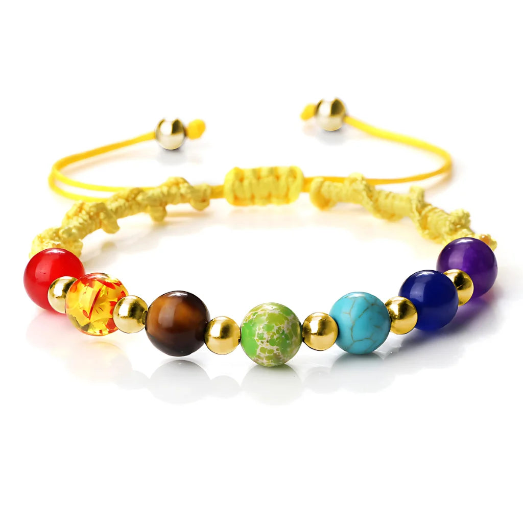 HANDWOVEN CHAKRA BEAD BRACELET FOR ENERGY & BALANCE - Yellow / Gold - Bracelet