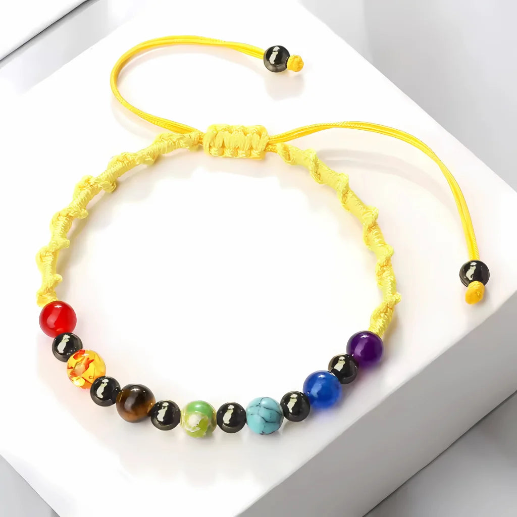 HANDWOVEN CHAKRA BEAD BRACELET FOR ENERGY & BALANCE - Yellow / Gun Black - Bracelet