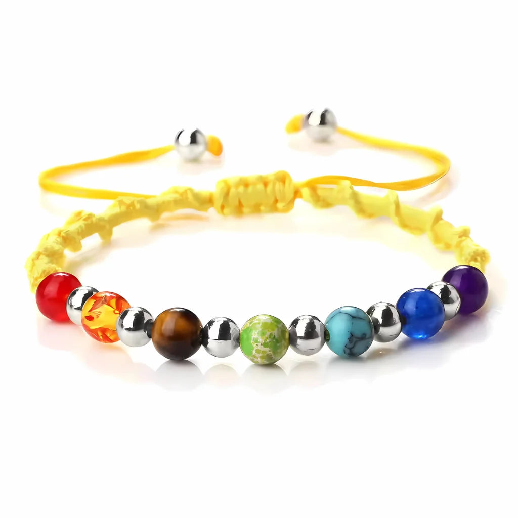 HANDWOVEN CHAKRA BEAD BRACELET FOR ENERGY & BALANCE - Yellow / Silver - Bracelet