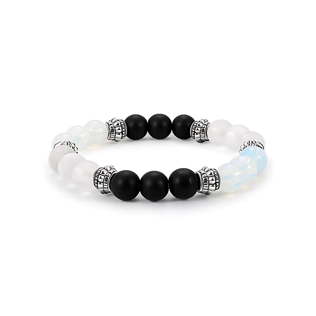 HEALING AGATE BEAD BRACELET FOR SPIRITUAL BALANCE - White Black - Bracelet