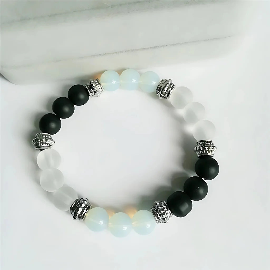 HEALING AGATE BEAD BRACELET FOR SPIRITUAL BALANCE - White Black - Bracelet