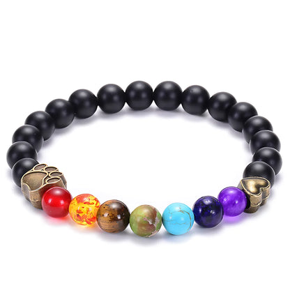 HEALING CHAKRA BRACELET WITH LAVA STONES AND GEMSTONES - Frosted Stone Gold - Bracelet