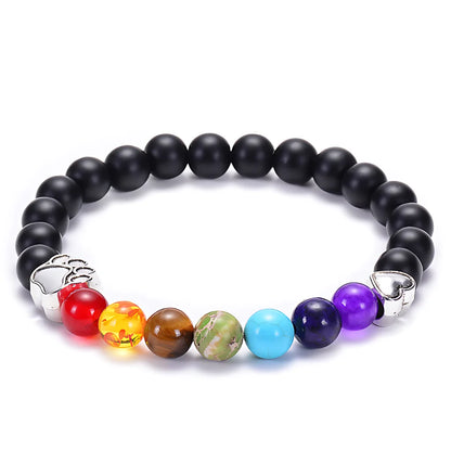 HEALING CHAKRA BRACELET WITH LAVA STONES AND GEMSTONES - Frosted Stone Silver - Bracelet