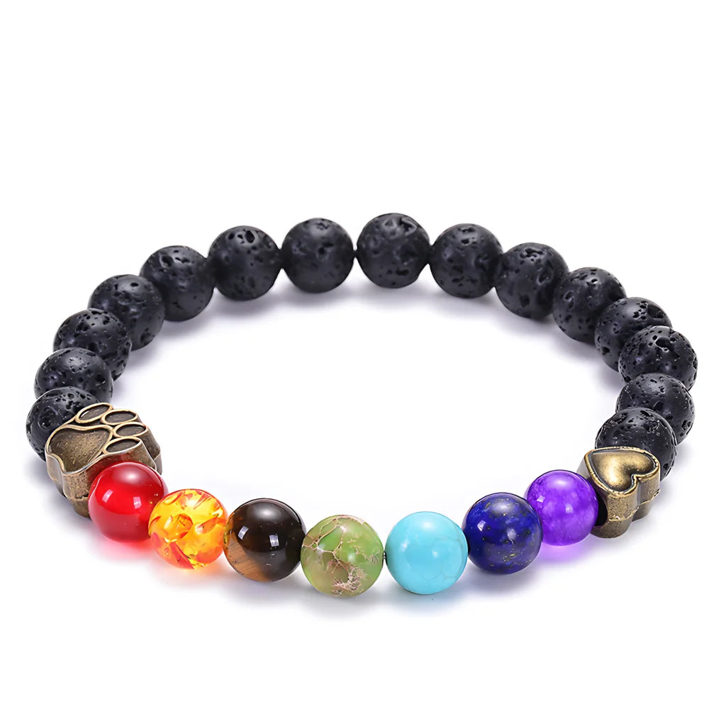 HEALING CHAKRA BRACELET WITH LAVA STONES AND GEMSTONES - Volcanic Rock Gold - Bracelet