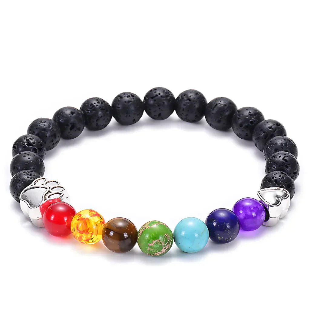 HEALING CHAKRA BRACELET WITH LAVA STONES AND GEMSTONES - Volcanic Rock Silver - Bracelet