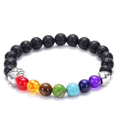 HEALING CHAKRA BRACELET WITH LAVA STONES AND GEMSTONES - Volcanic Rock Silver - Bracelet