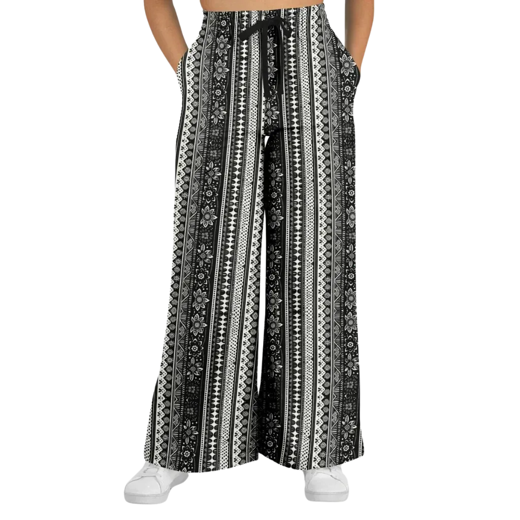 Hippie Spirit Grey Flare Joggers With Ethnic Stripe Print
