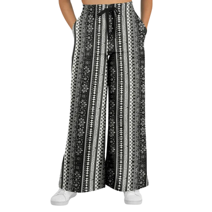 Hippie Spirit Grey Flare Joggers With Ethnic Stripe Print