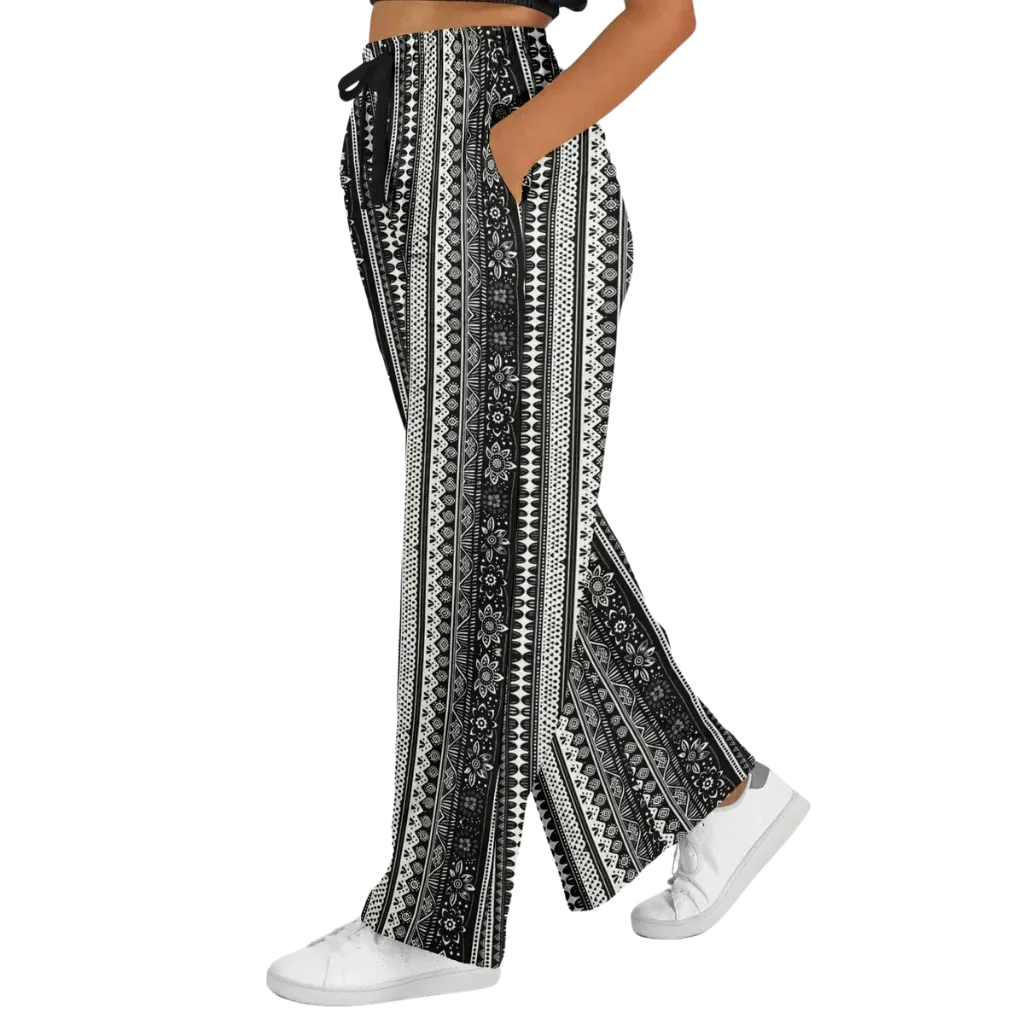 Hippie Spirit Grey Flare Joggers With Ethnic Stripe Print