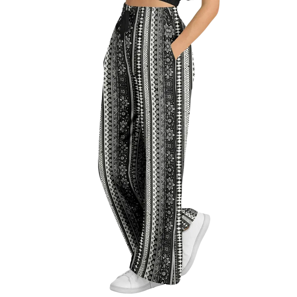 Hippie Spirit Grey Flare Joggers With Ethnic Stripe Print