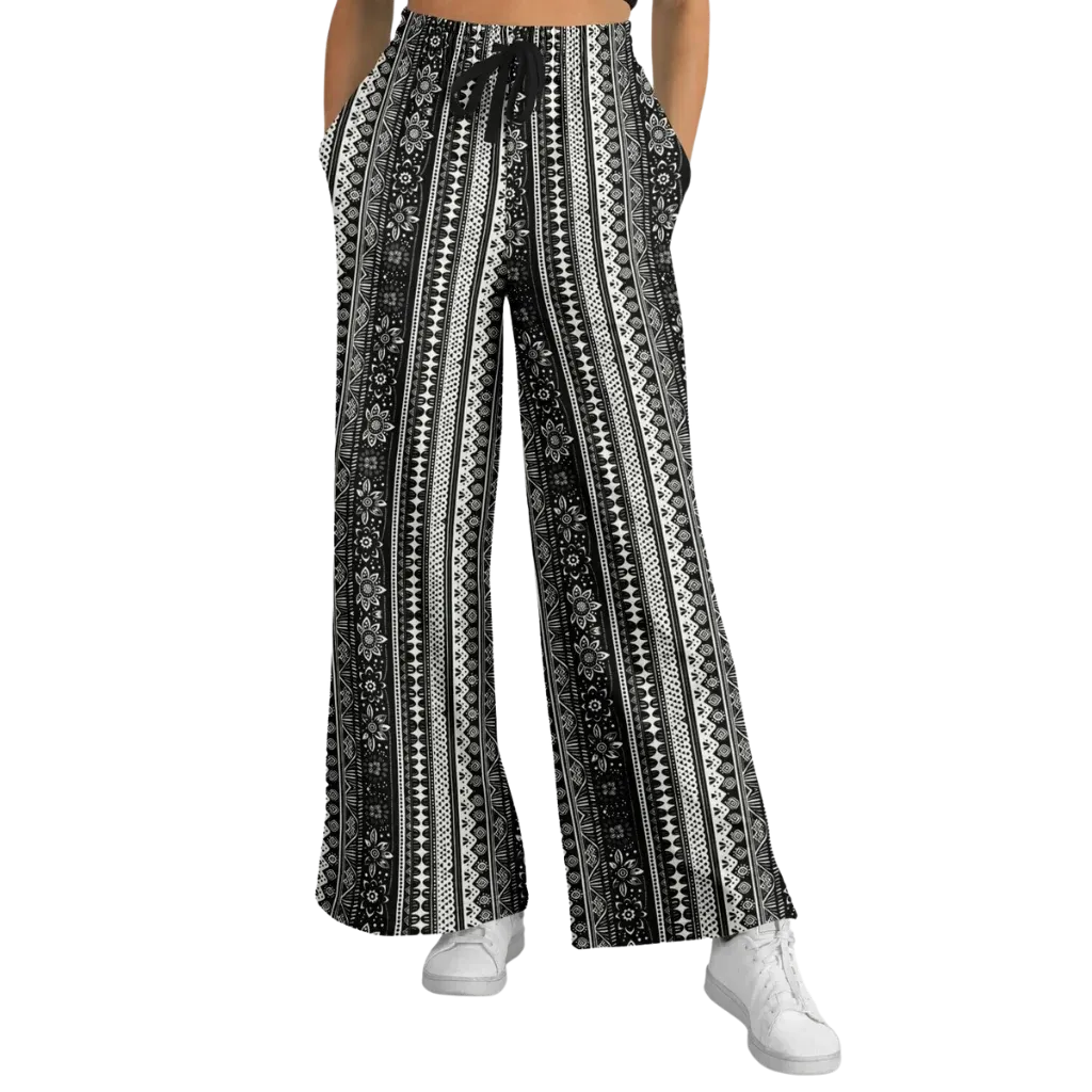 Hippie Spirit Grey Flare Joggers With Ethnic Stripe Print - XS