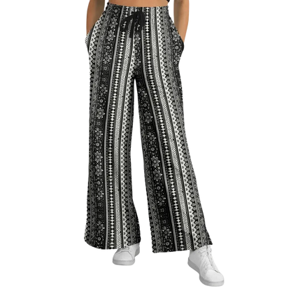 Hippie Spirit Grey Flare Joggers With Ethnic Stripe Print - XS