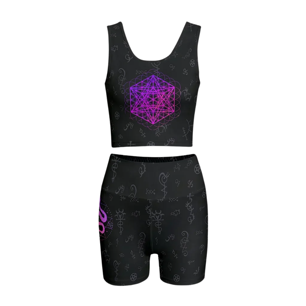 INTRICATE METATRON’S CUBE MATCHING YOGA SET FOR WOMEN - S - yoga outfit set