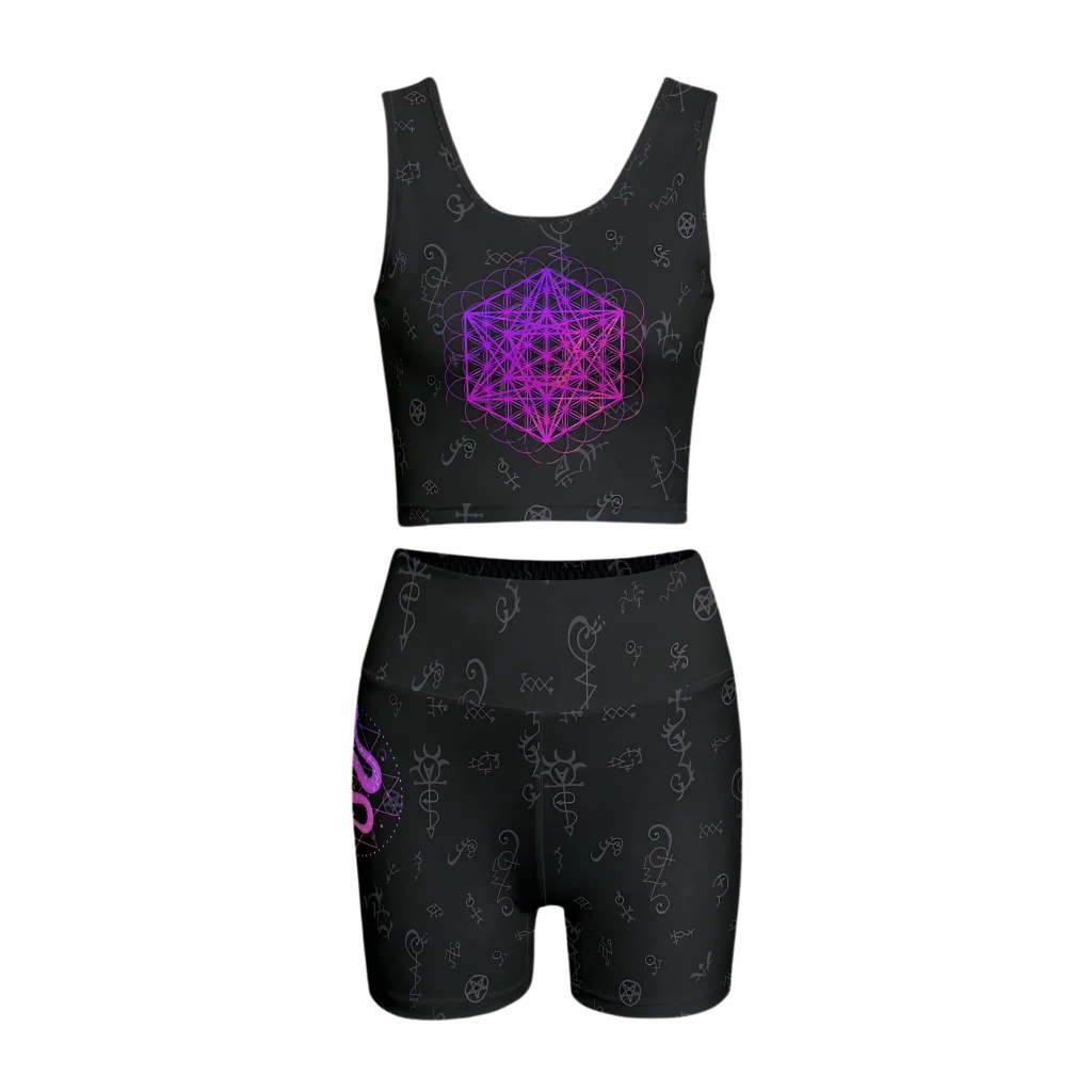 INTRICATE METATRON’S CUBE YOGA OUTFIT SET - S - yoga