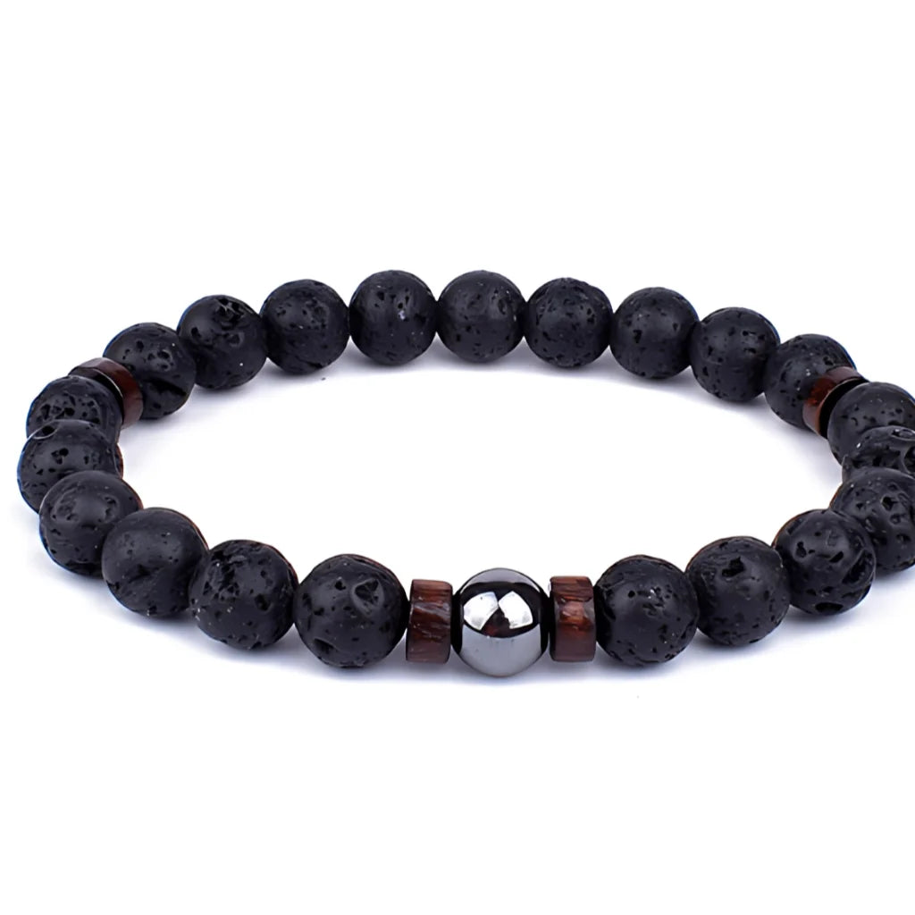 LAVA STONE YOGA BEAD BRACELET FOR GROUNDING ENERGY - Black Iron - Bracelet