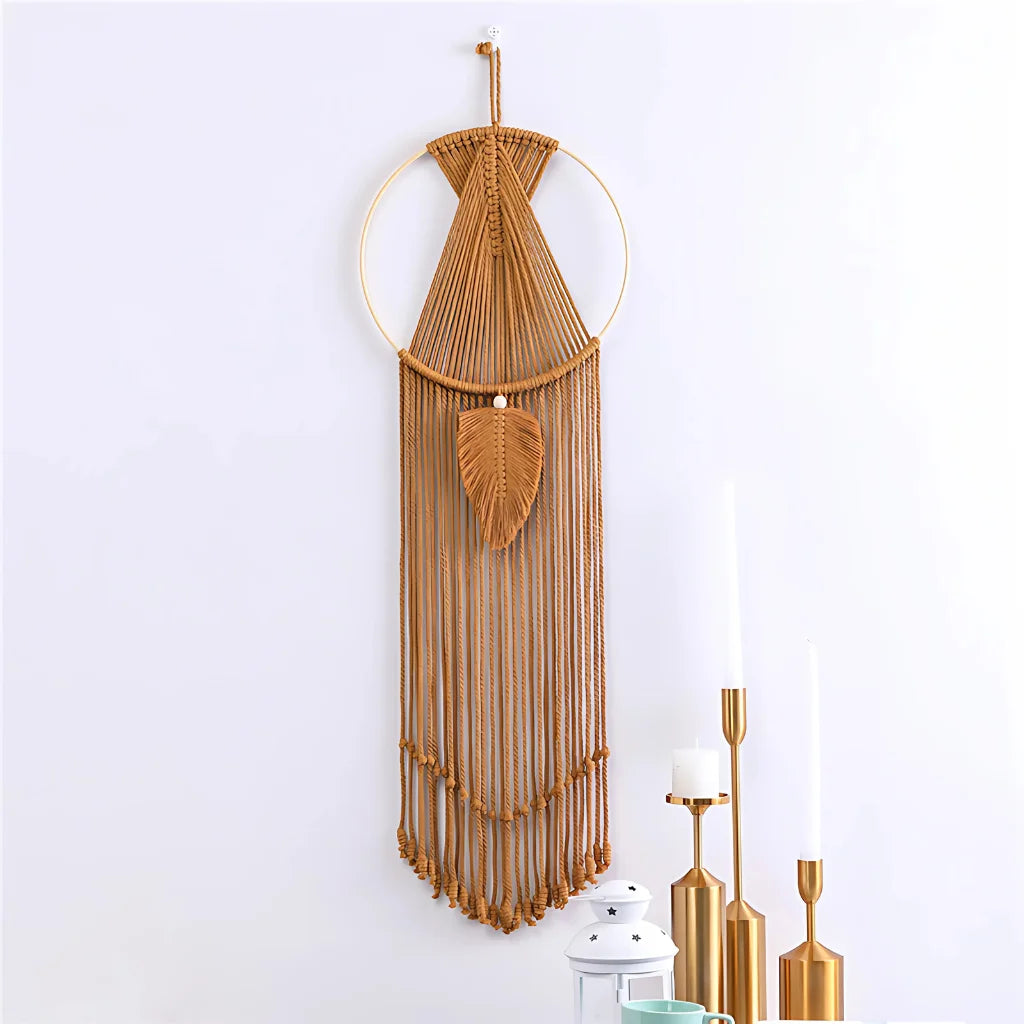 LEAF MACRAME BOHO WALL TAPESTRY FOR TRANQUIL HOMES - Brown