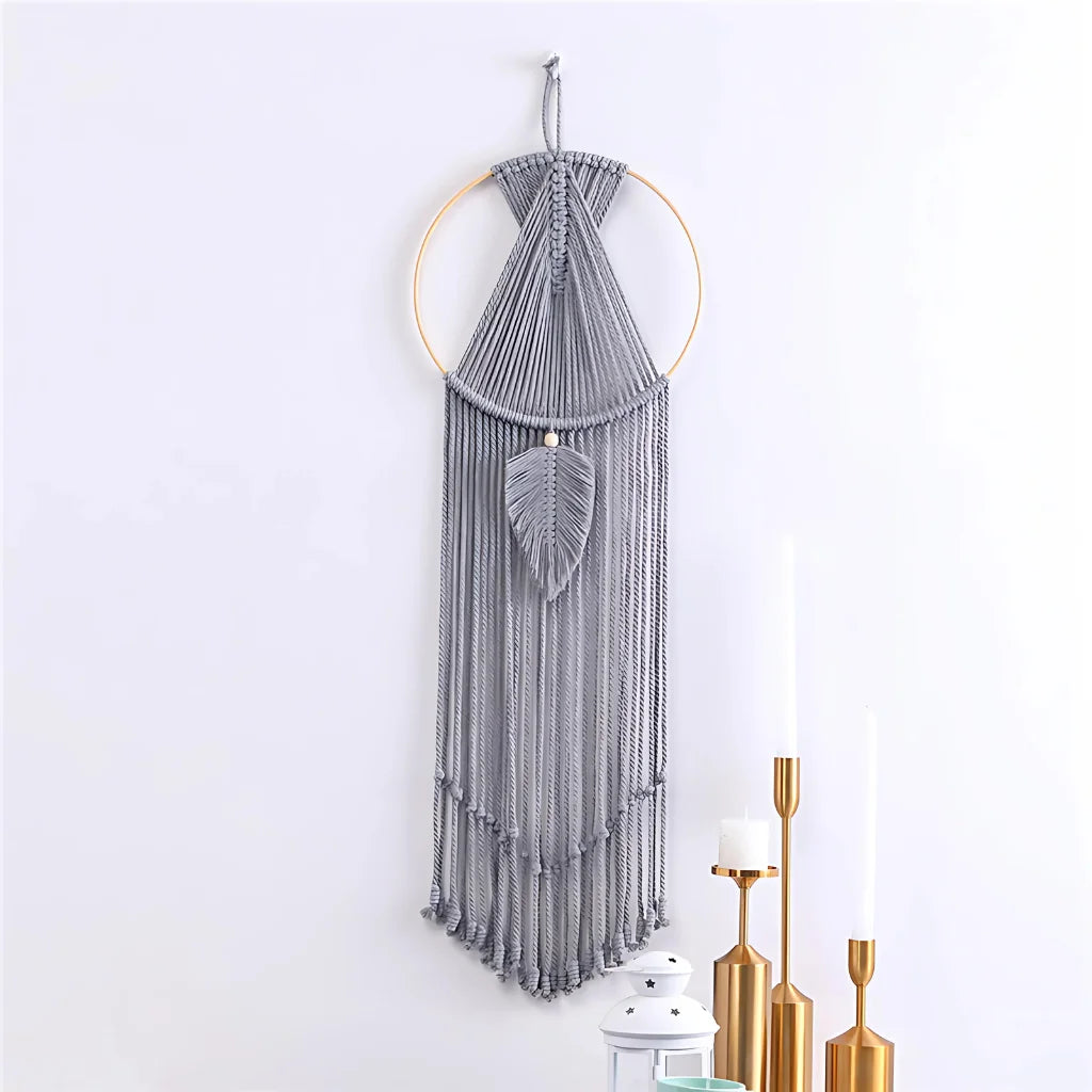 LEAF MACRAME BOHO WALL TAPESTRY FOR TRANQUIL HOMES - Grey