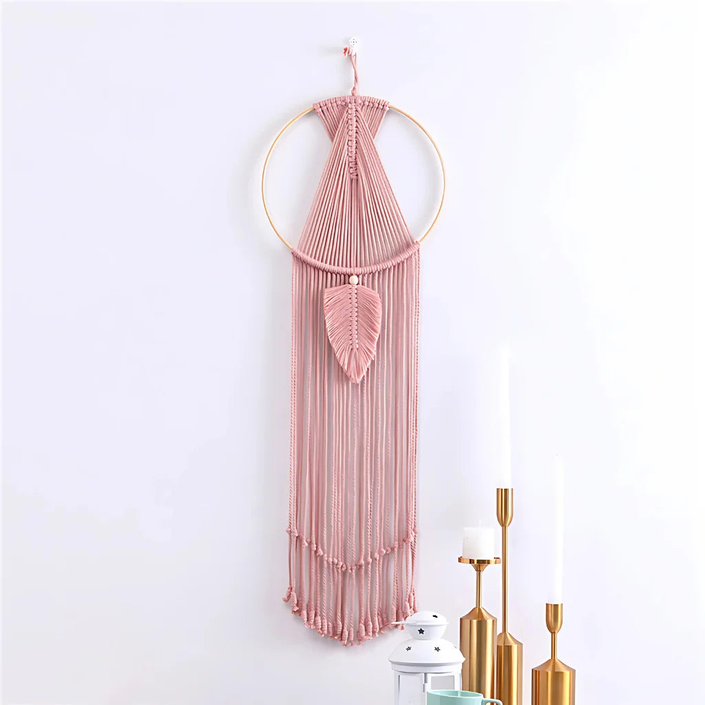 LEAF MACRAME BOHO WALL TAPESTRY FOR TRANQUIL HOMES - Pink