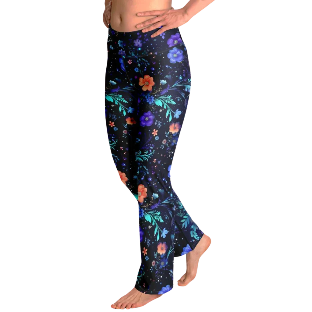 Legging Flare With Galactic Floral Celestial Print