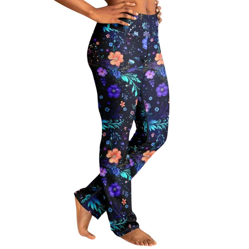 Legging Flare With Galactic Floral Celestial Print