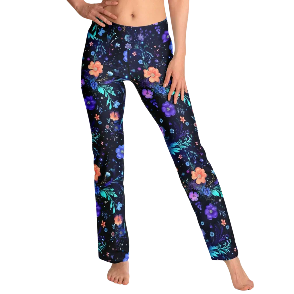 Legging Flare With Galactic Floral Celestial Print