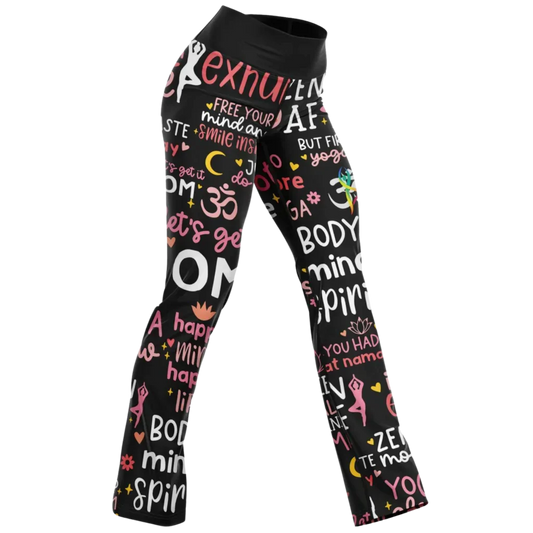 Leggings Flare With Spiritual Yoga Quote Print - XS