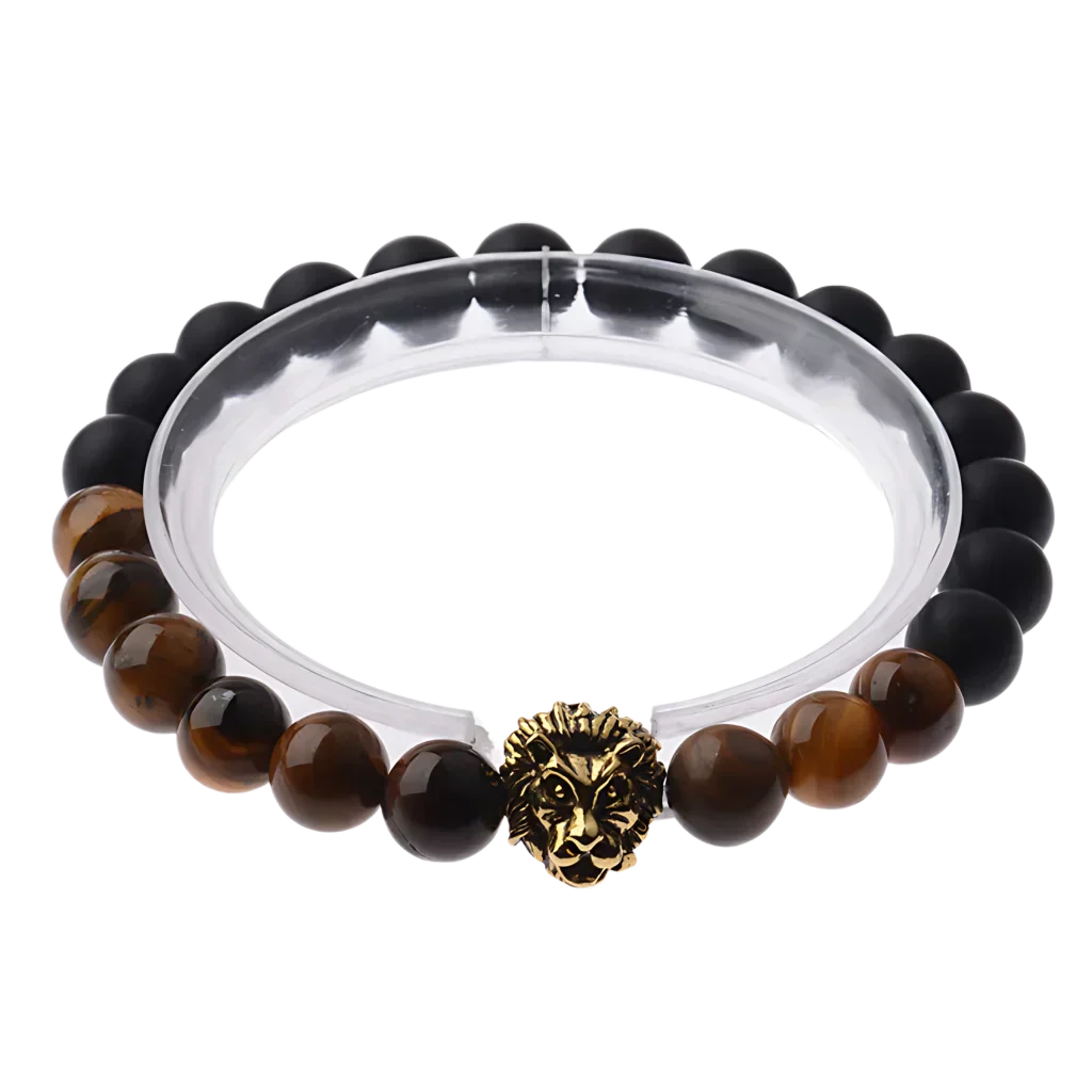 LION HEAD GEMSTONE BRACELET WITH TIGER EYE STONE - Bracelet