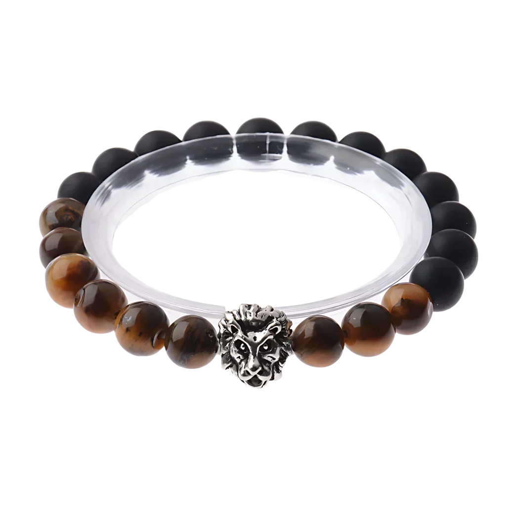 LION HEAD GEMSTONE BRACELET WITH TIGER EYE STONE - Bracelet