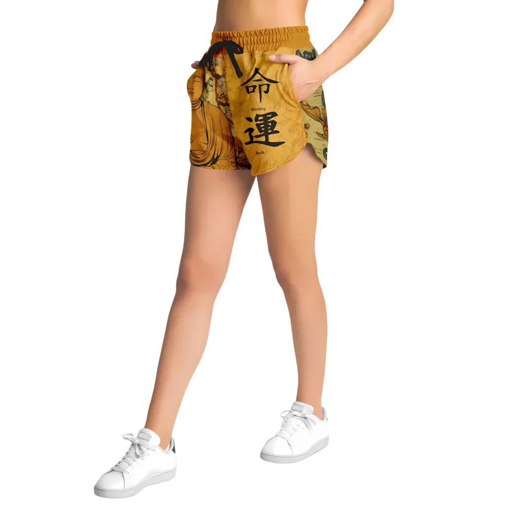 Loose Fitting Shorts Women Buddha Sakura Print