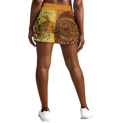 Loose Fitting Shorts Women Buddha Sakura Print