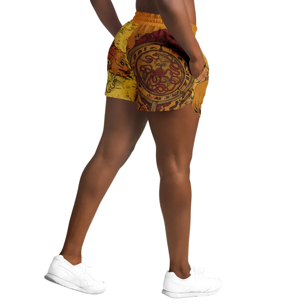 Loose Fitting Shorts Women Buddha Sakura Print