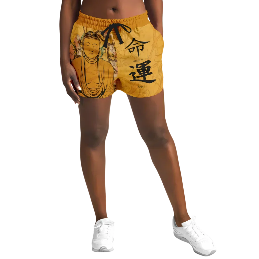 Loose Fitting Shorts Women Buddha Sakura Print