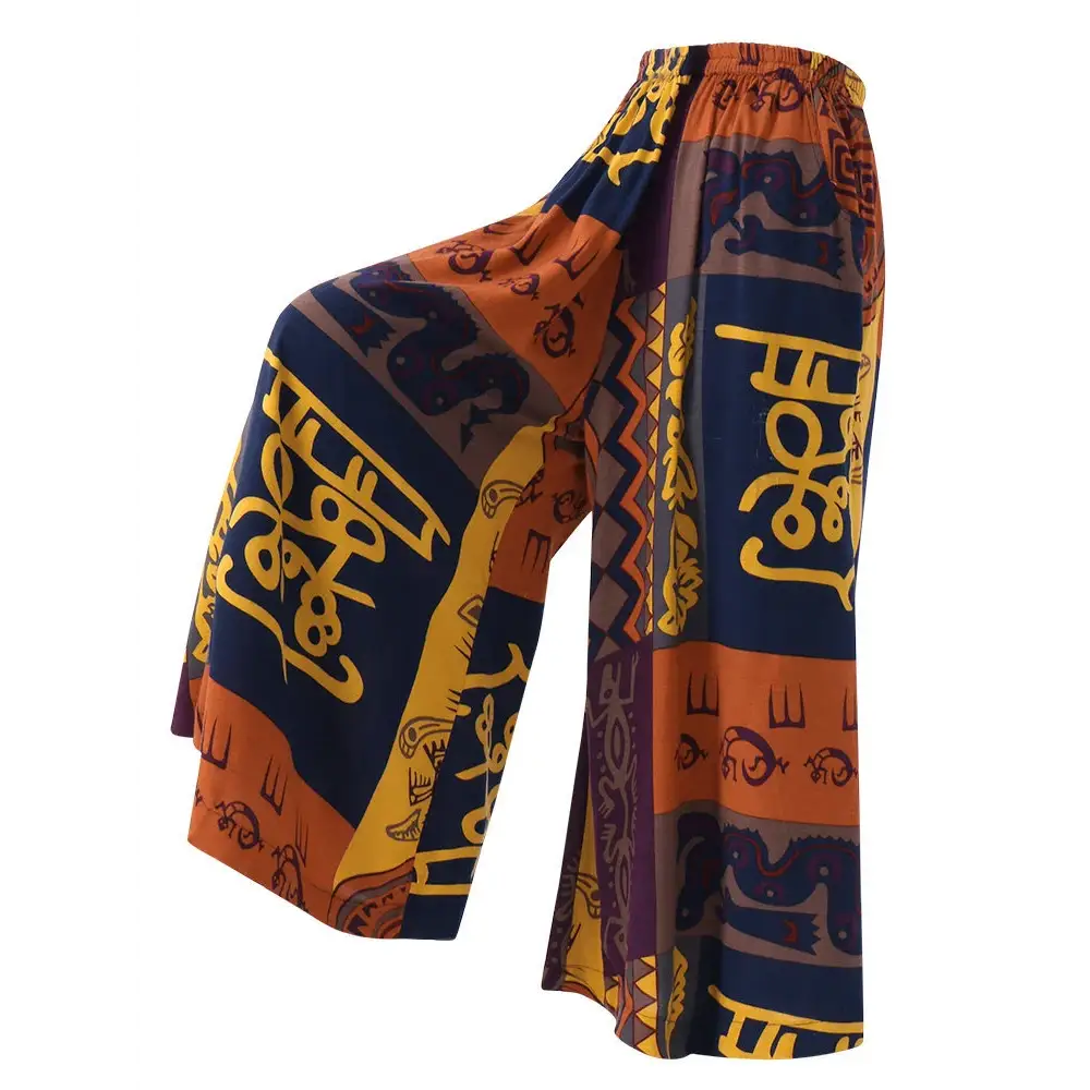 Womens Elastic Waist Casual Loose Chino Pants Belt Retro Printed Floral  Trousers | eBay