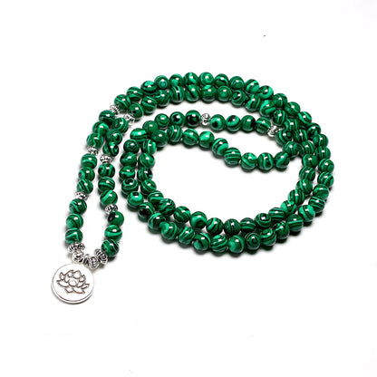 LOTUS MALACHITE BEAD WRAP BRACELET FOR SPIRITUAL HARMONY - Green - Bracelet