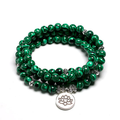 LOTUS MALACHITE BEAD WRAP BRACELET FOR SPIRITUAL HARMONY - Green - Bracelet