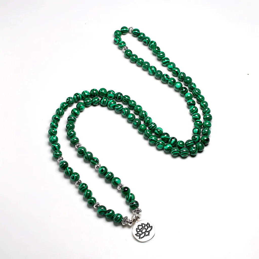 LOTUS MALACHITE BEAD WRAP BRACELET FOR SPIRITUAL HARMONY - Green - Bracelet