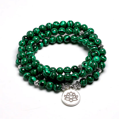 LOTUS MALACHITE BEAD WRAP BRACELET FOR SPIRITUAL HARMONY - Green - Bracelet