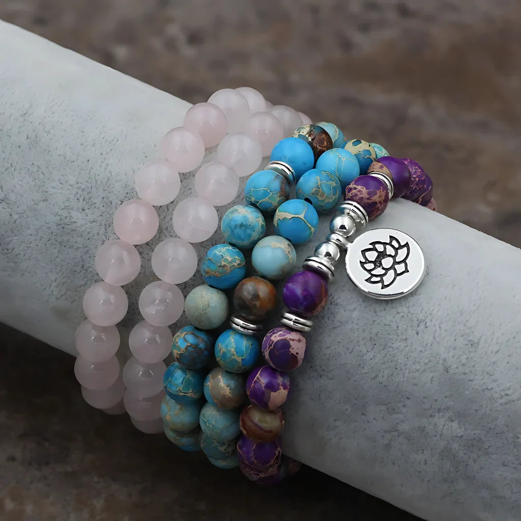 LOTUS PENDANT BEADED WRAP BRACELET FOR SPIRITUAL ENERGY - Lotus - Bracelet