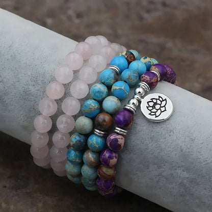 LOTUS PENDANT BEADED WRAP BRACELET FOR SPIRITUAL ENERGY - Lotus - Bracelet