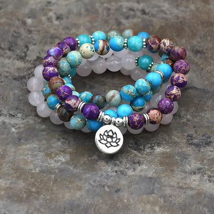 LOTUS PENDANT BEADED WRAP BRACELET FOR SPIRITUAL ENERGY - Lotus - Bracelet