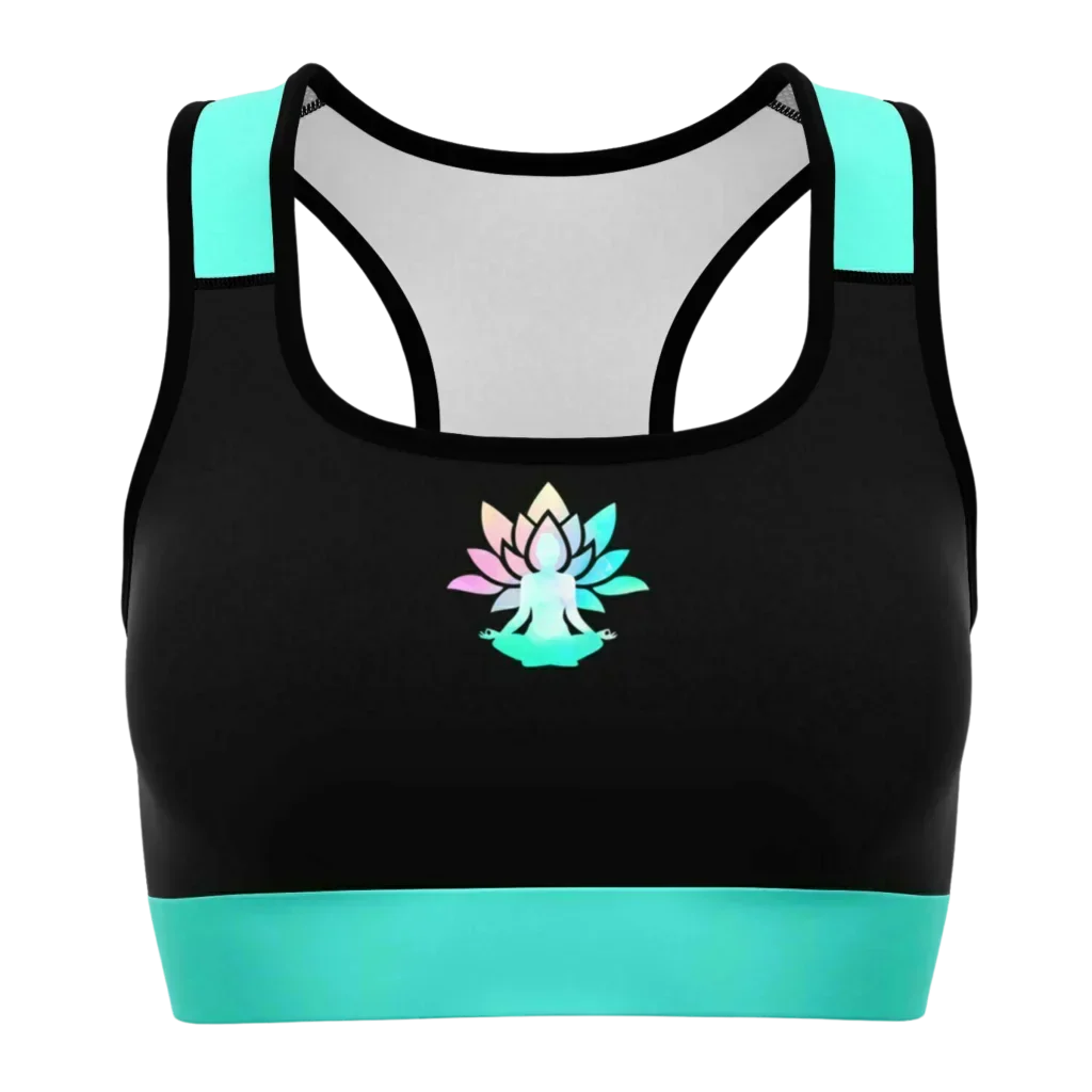 Lotus Yoga Sports Bra In Mint Black And White - XS - Sports Bra - AOP