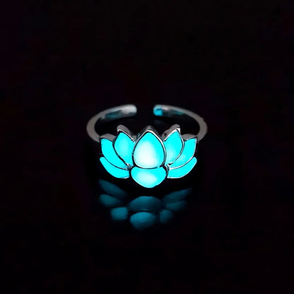 LUMINOUS LOTUS BOHEMIAN JEWELRY RINGS IN ADJUSTABLE DESIGN - White Steel Blue Green Light - Boho ring