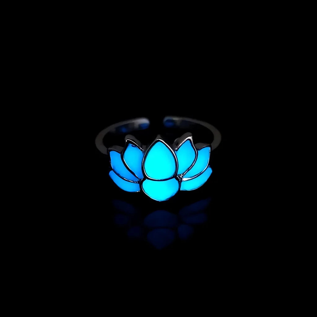 LUMINOUS LOTUS BOHEMIAN JEWELRY RINGS IN ADJUSTABLE DESIGN - White Steel Blue Light - Boho ring