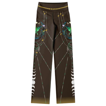 Luna Moth Brown Flare Leggings With Moon Phases
