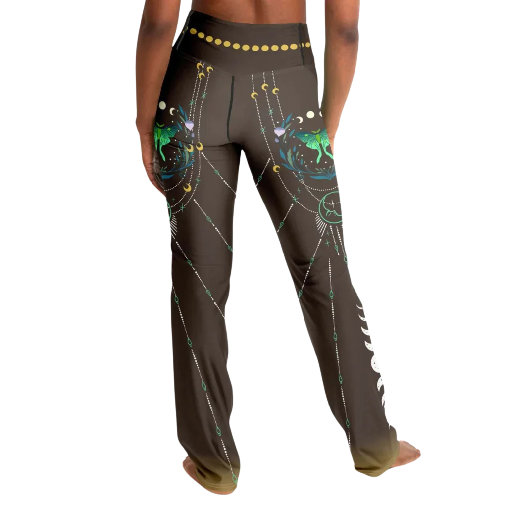 Luna Moth Brown Flare Leggings With Moon Phases